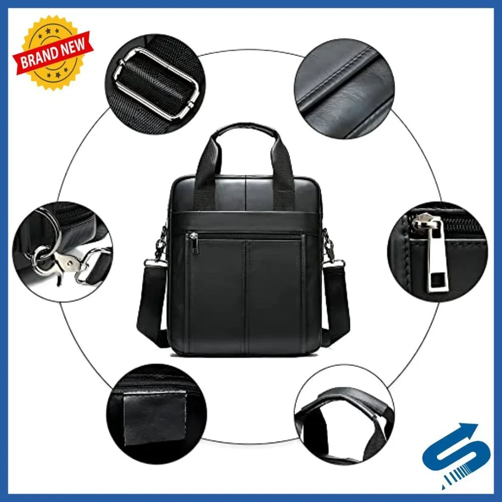 Genuine Leather Messenger Bag for Men, Adjustable Crossbody, Large Capacity